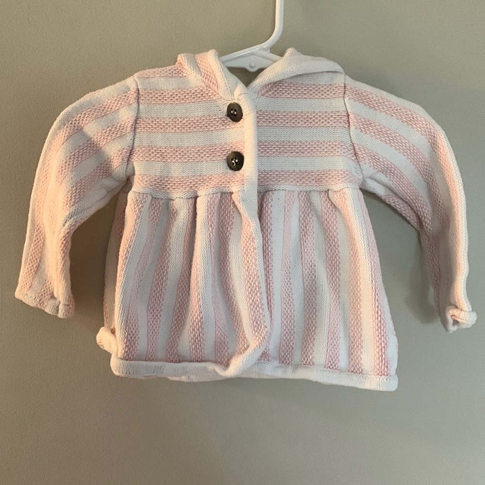 Jessica Simpson Baby 2-Button Closure Tasseled Hoodie Pink White Striped 6/9 Mo.